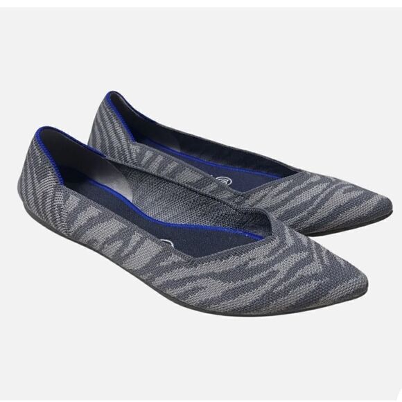 Rothy's The Point Gray Zebra Pointed Ballet Flats Women's Size 8.5W - Picture 1 of 6